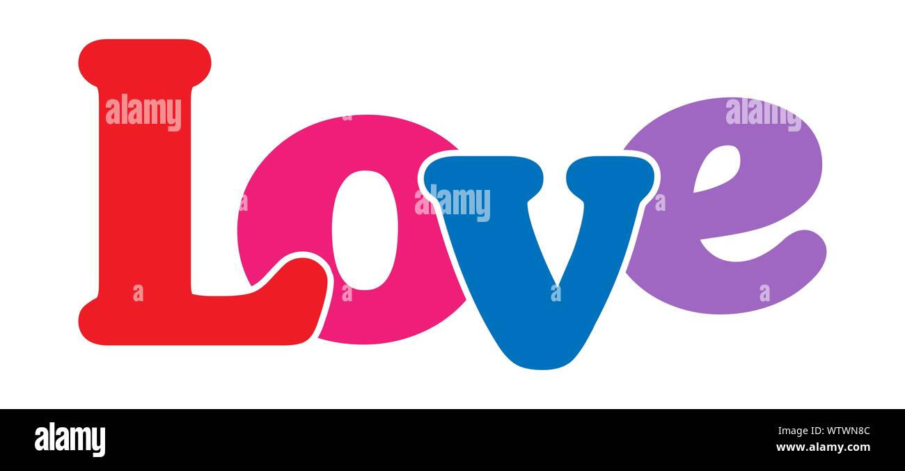 Liebe! Bunte Banner der farbigen Buchstaben. Flache Bauform. Stock Vektor