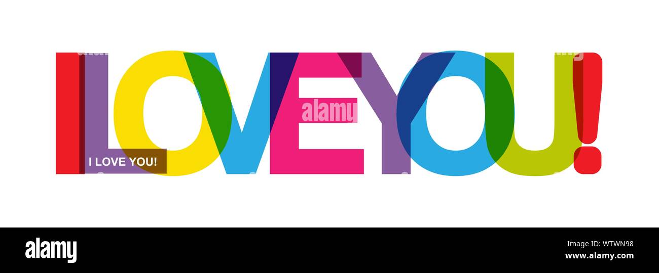 Ich LIEBE DICH! Bunte Banner der farbigen Buchstaben. Flache Bauform. Stock Vektor