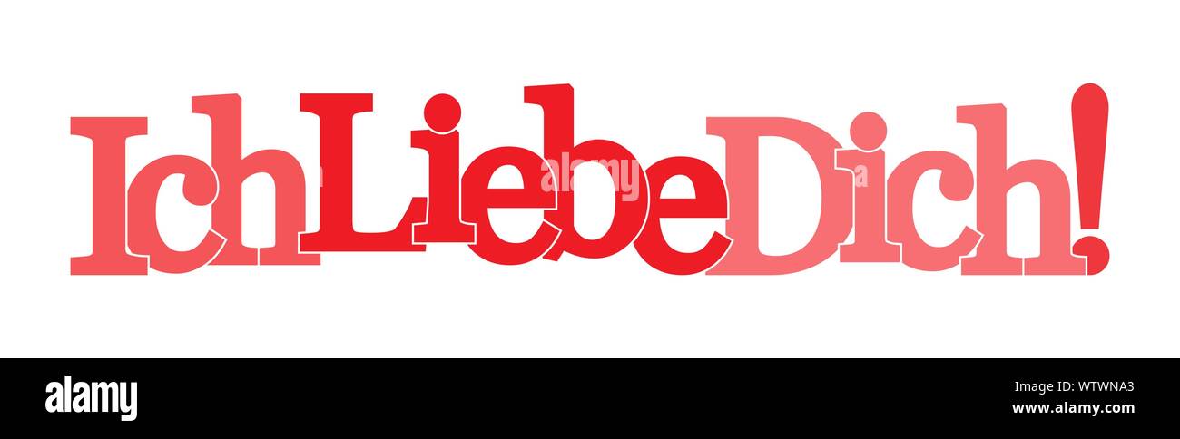 Ich LIEBE DICH! Bunte Banner der farbigen Buchstaben. Flache Bauform. Sprache Deutsch Stock Vektor