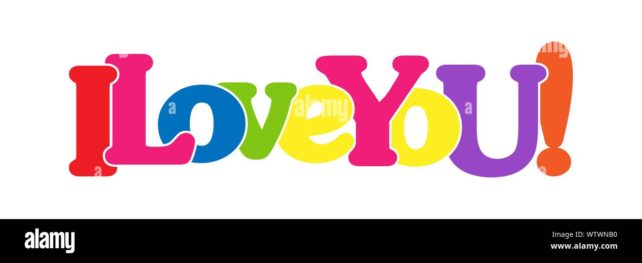 Ich LIEBE DICH! Bunte Banner der farbigen Buchstaben. Flache Bauform. Stock Vektor