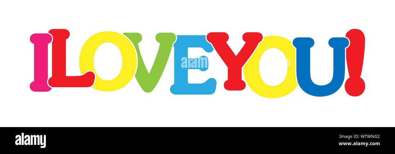 Ich LIEBE DICH! Bunte Banner der farbigen Buchstaben. Flache Bauform. Stock Vektor