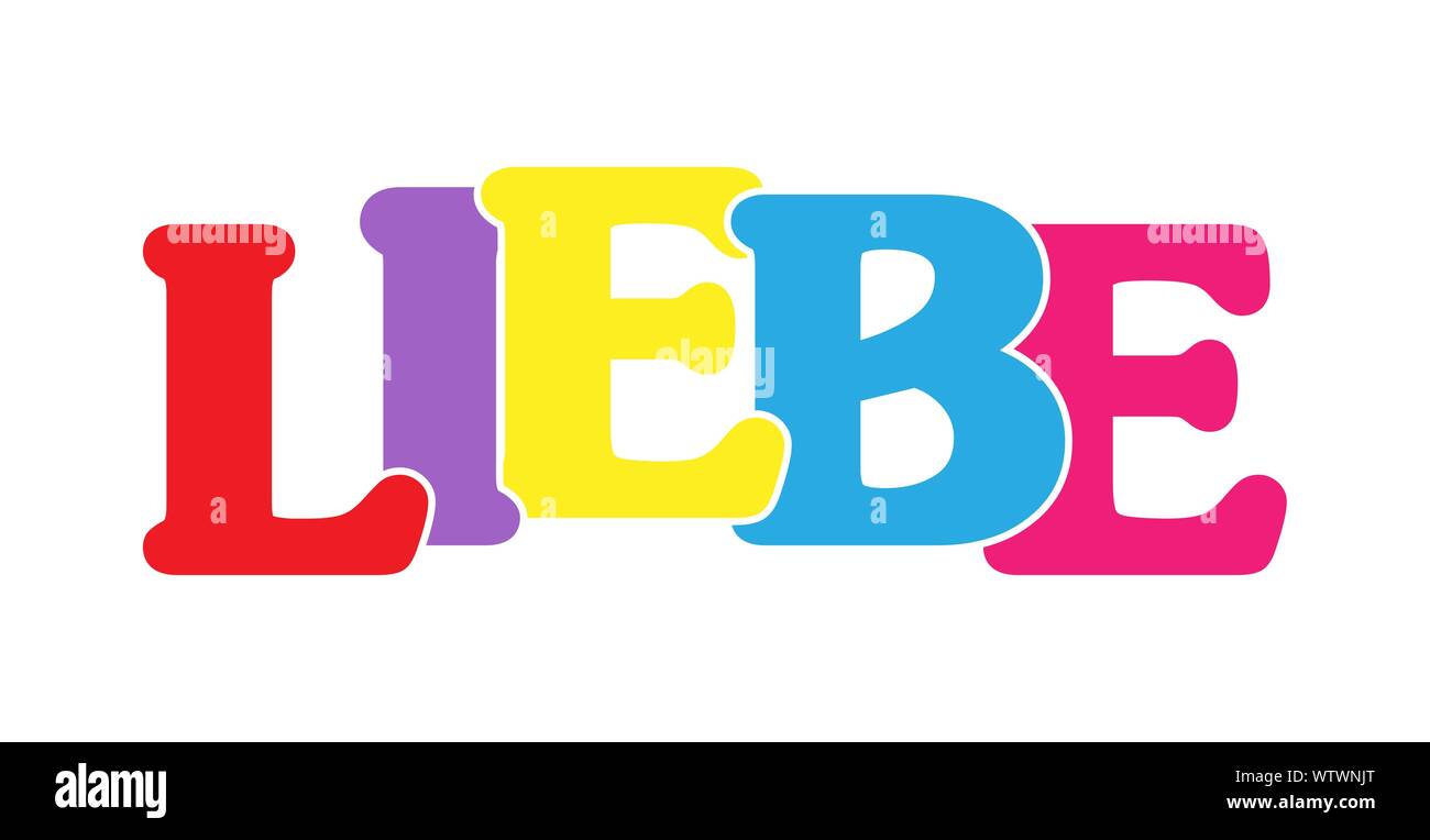 Liebe! Bunte Banner der farbigen Buchstaben. Flache Bauform. Sprache Deutsch Stock Vektor