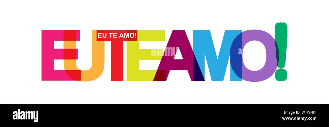 Ich LIEBE DICH! Bunte Banner der farbigen Buchstaben. Flache Bauform. Sprache Portugiesisch Stock Vektor