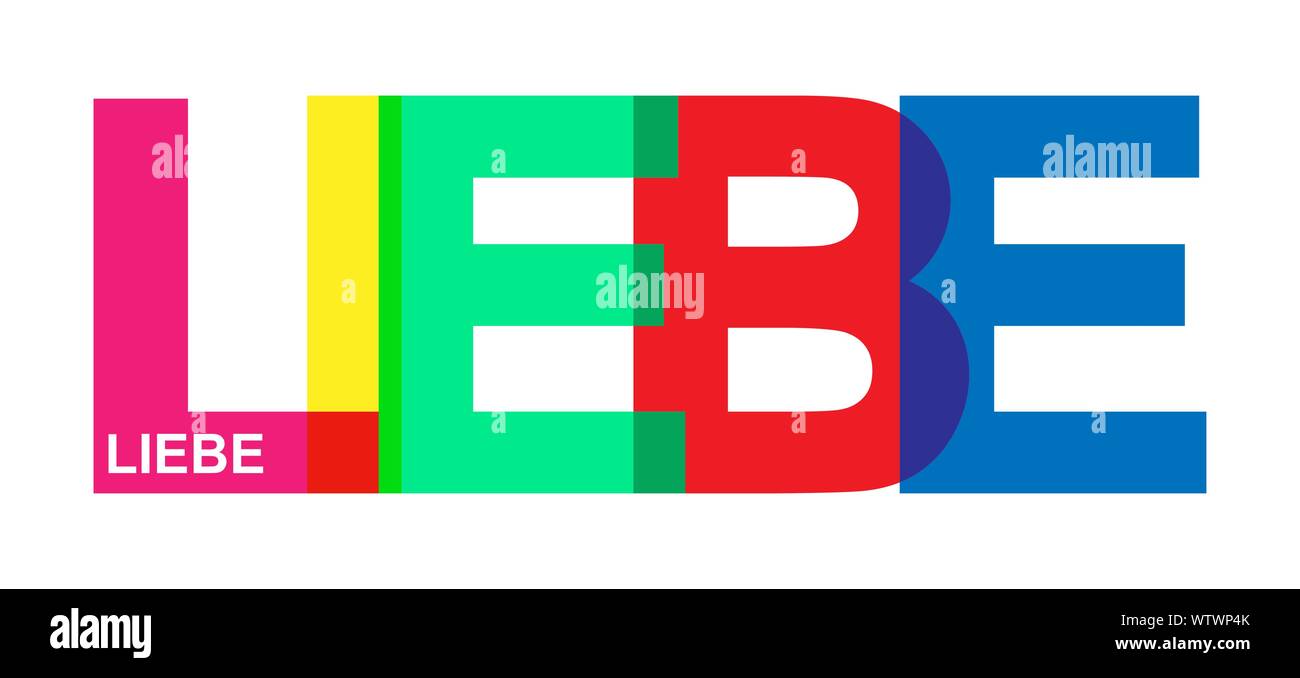 Liebe! Bunte Banner der farbigen Buchstaben. Flache Bauform. Sprache Deutsch Stock Vektor