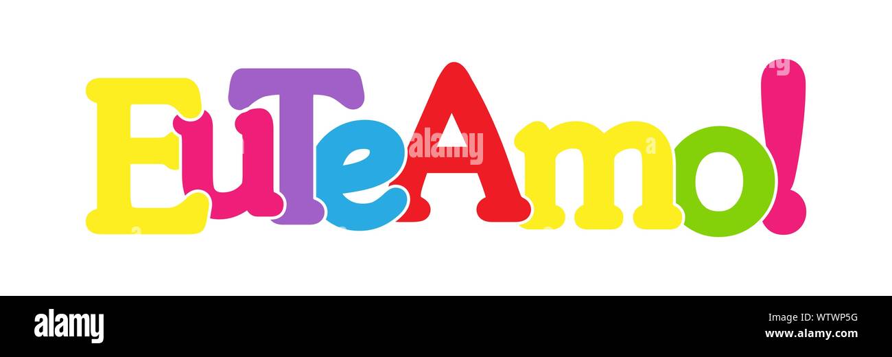 Ich LIEBE DICH! Bunte Banner der farbigen Buchstaben. Flache Bauform. Sprache Portugiesisch Stock Vektor