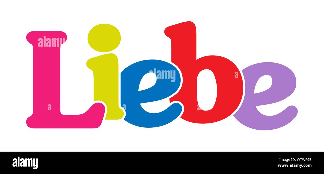 Liebe! Bunte Banner der farbigen Buchstaben. Flache Bauform. Sprache Deutsch Stock Vektor