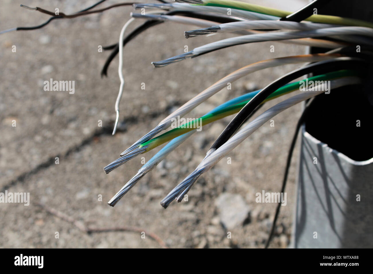 Elektrische Kabel. Aluminium Kabel. Hintergrund und Textur. Stockfoto