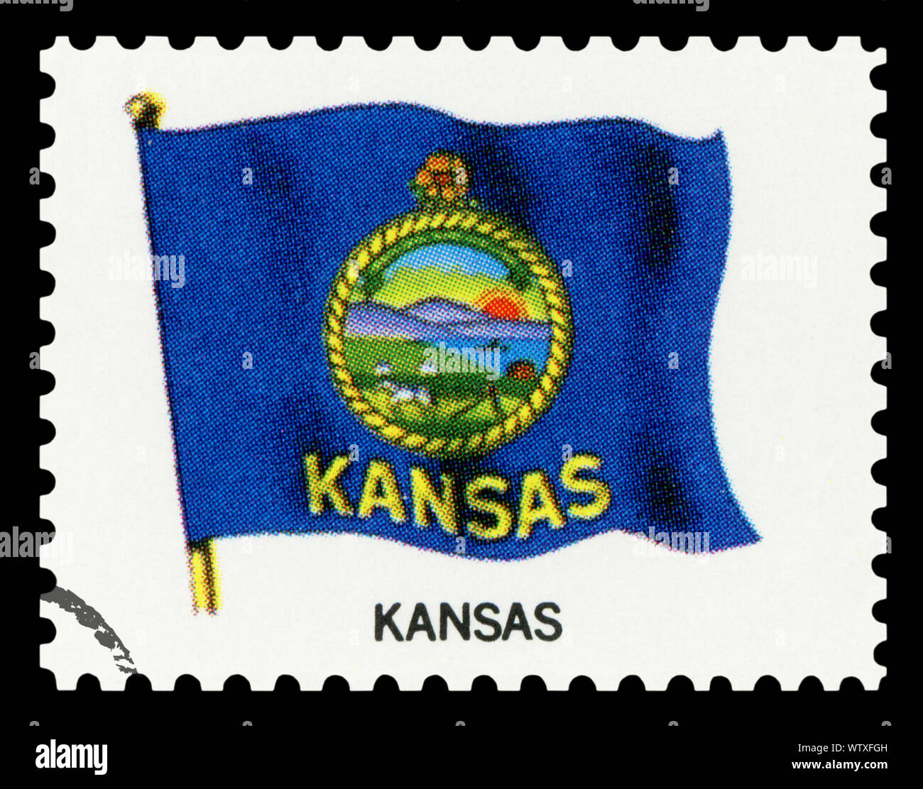 Briefmarke - Flagge von Kansas State (auf schwarzem Hintergrund) Stockfoto