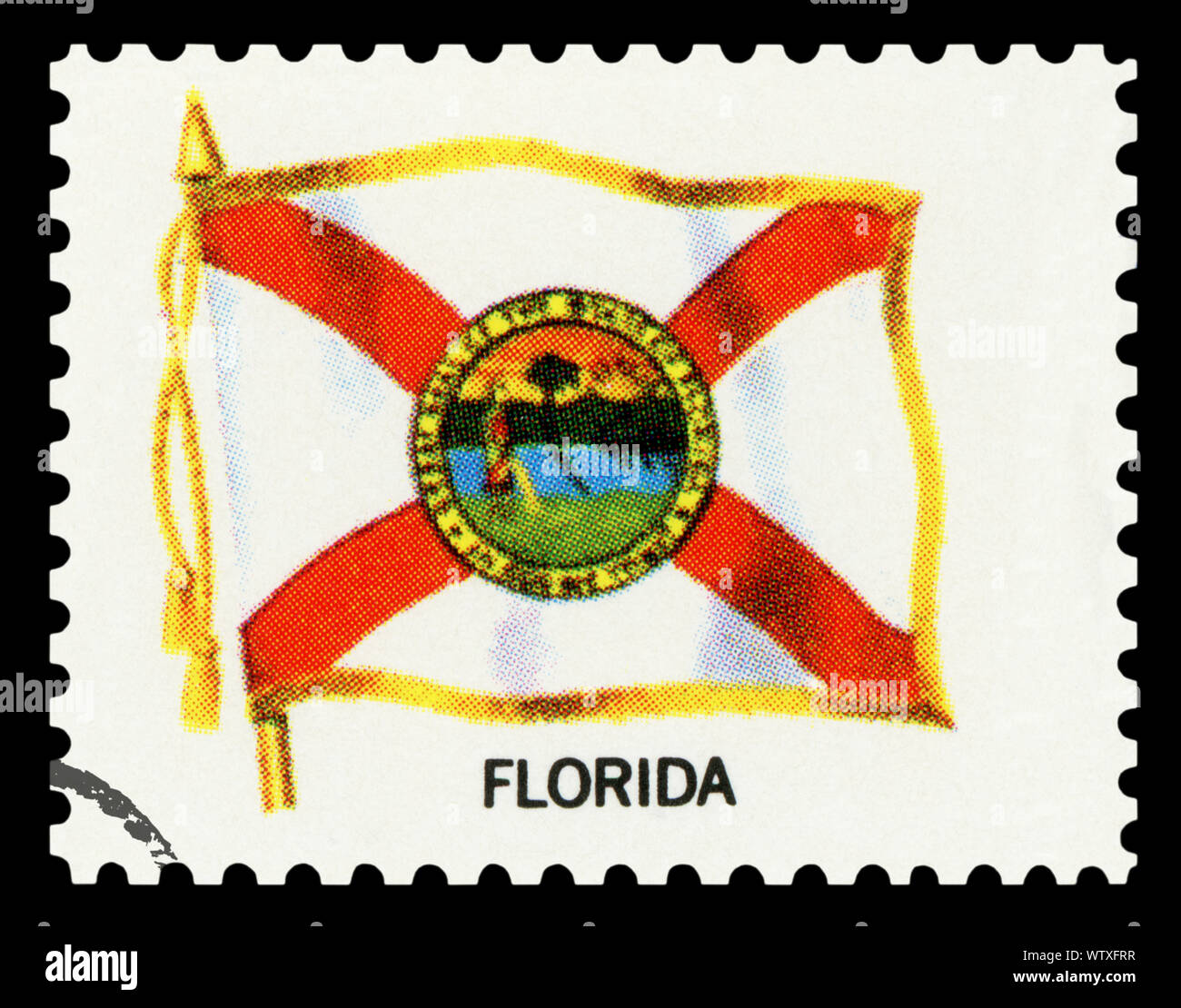 Briefmarke - Flagge Florida Zustand (auf schwarzem Hintergrund) Stockfoto