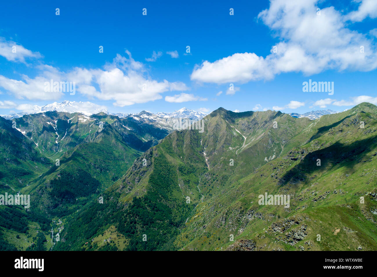 Alpen, Panorama des Monte Rosa und die Berge des Valsesia Tal, Piemont, Italien Stockfoto