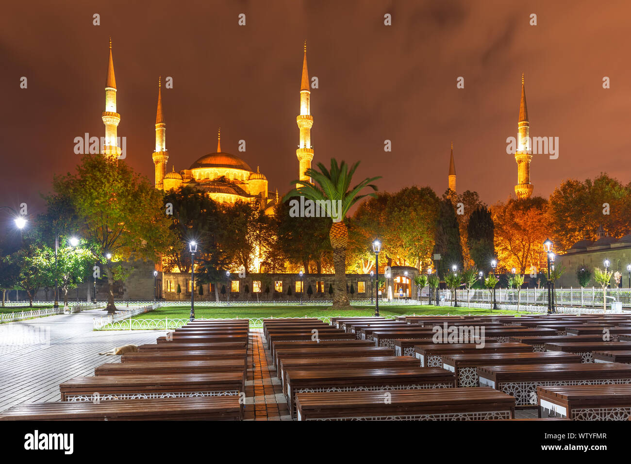 Sultanahmet oder die Blaue Moschee in Istanbul, Türkei, Nacht. Stockfoto