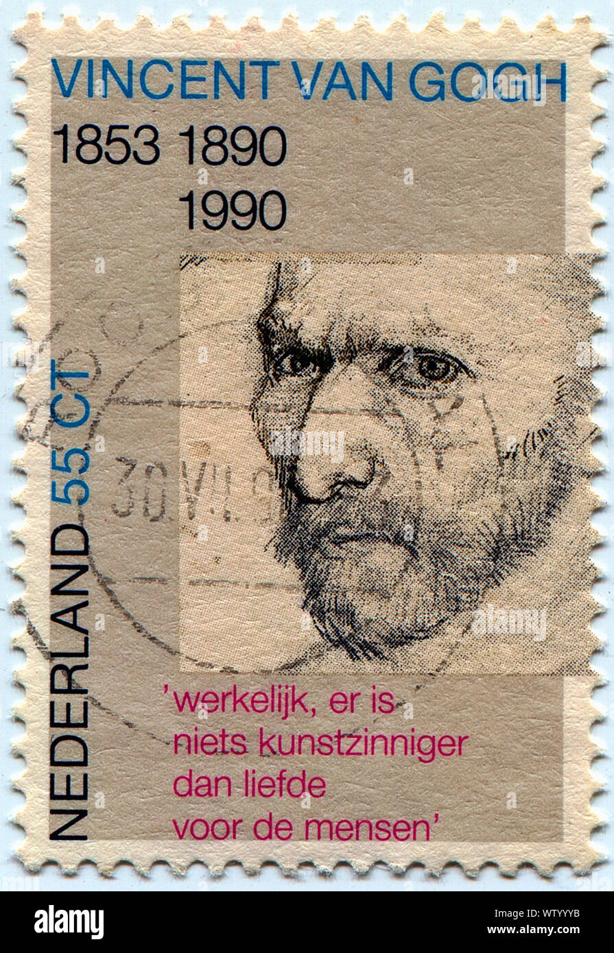 Niederlande - ca. 1990: eine Briefmarke zeigt ein Bild zum Gedenken an 100 Jahre seit dem Tod des Niederländischen impressionistischen Künstler Vincent Van Gogh, ca. 1990 Stockfoto