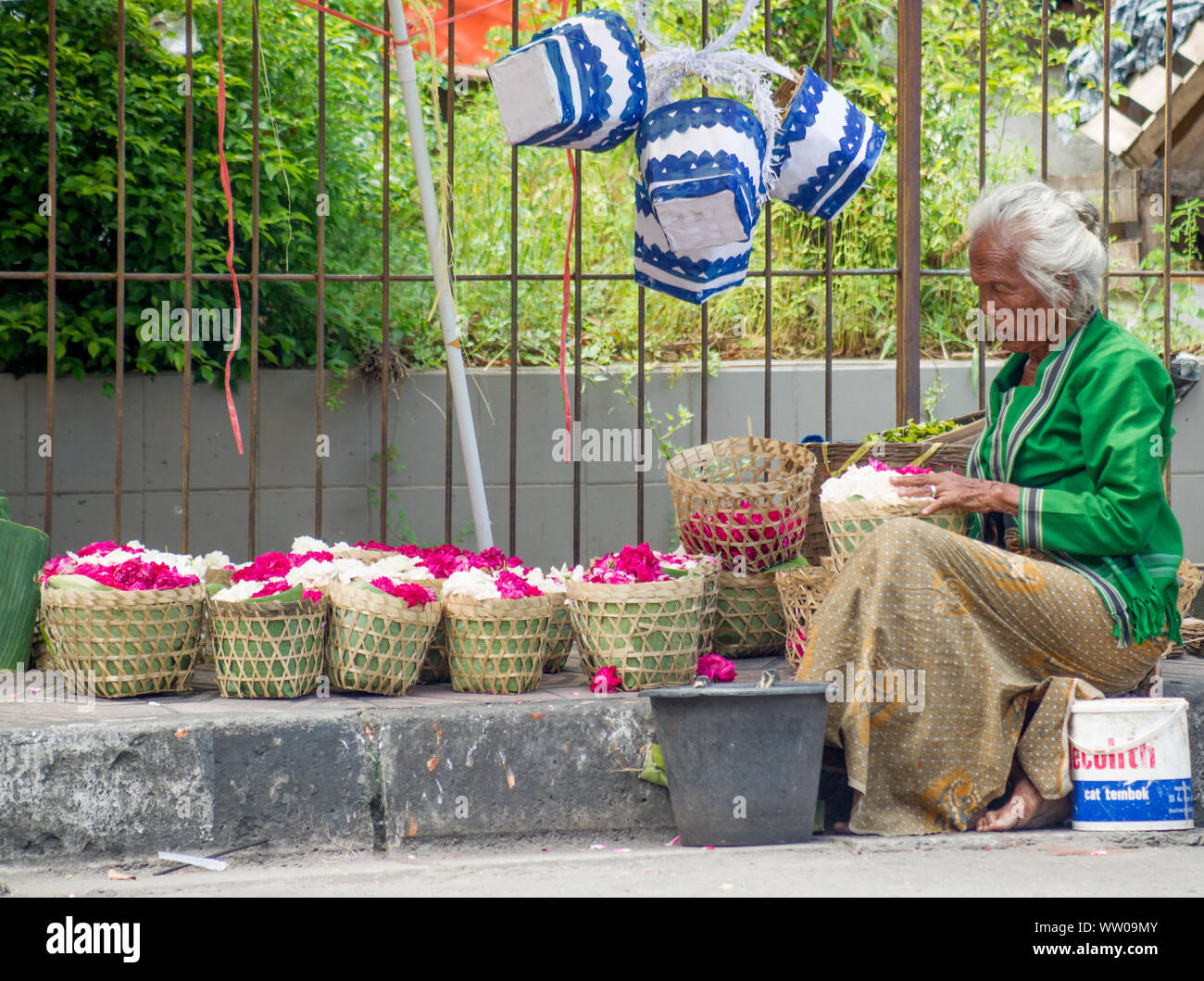Blume Verkäufer, Yogya, Java, Indonesien Stockfoto