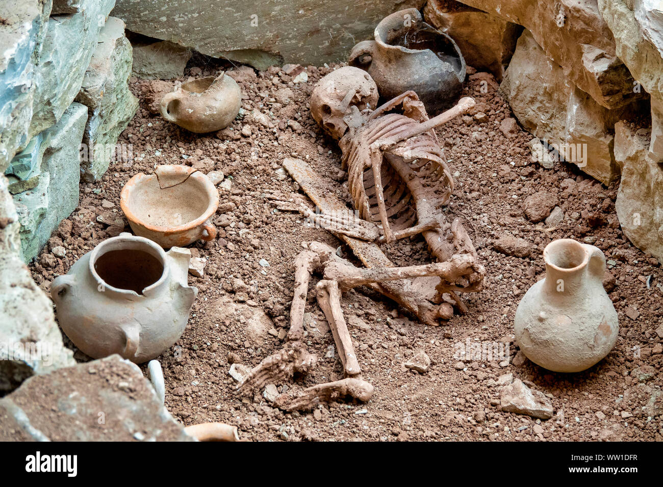 Bleibt in der Nekropole von Gegali Yayla gefunden erhalten in das Archäologische und das Ethnographische Museum, Damirchi Damirchi, Aserbaidschan Stockfoto