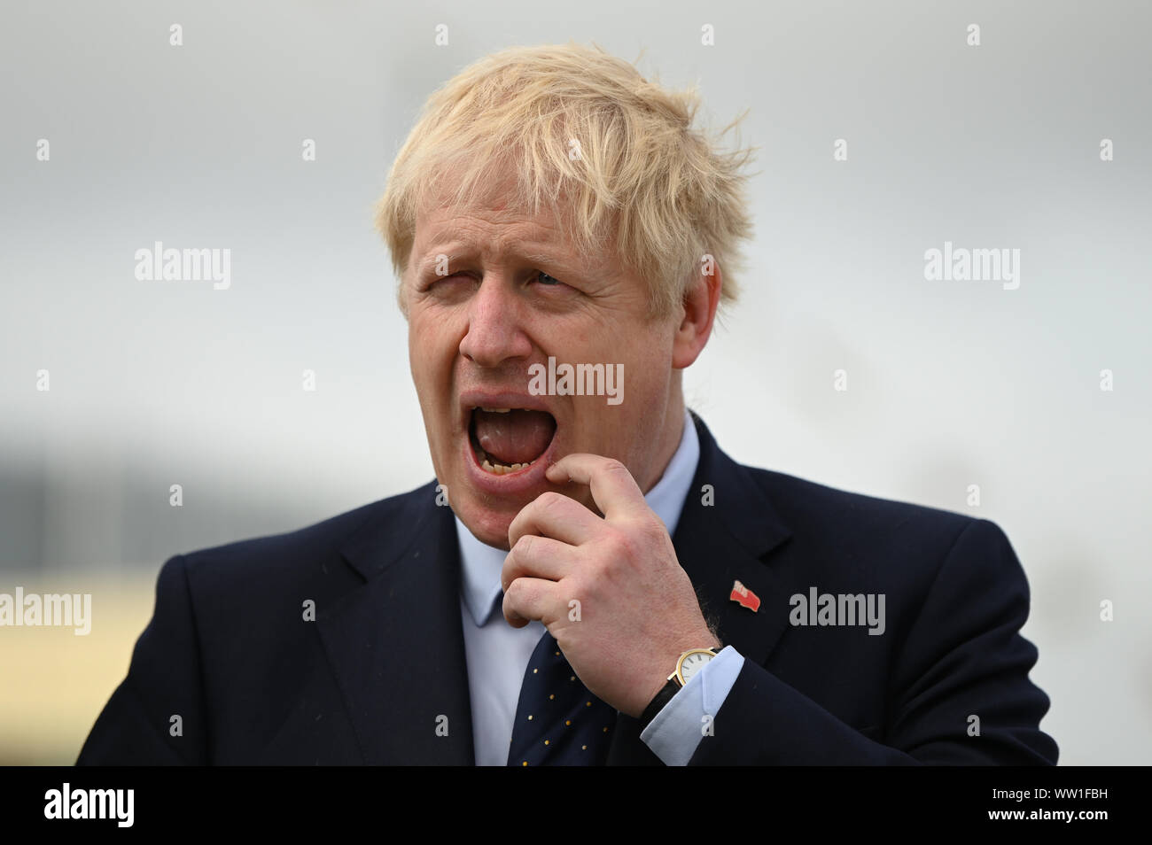 Premierminister Boris Johnson Besuche des NLV Pharos, einem Leuchtturm Ausschreibung auf der Themse London International Versand Woche zu kennzeichnen. PA-Foto. Bild Datum: Donnerstag, September 12, 2019. Photo Credit: Daniel Leal-Olivas/PA-Kabel Stockfoto