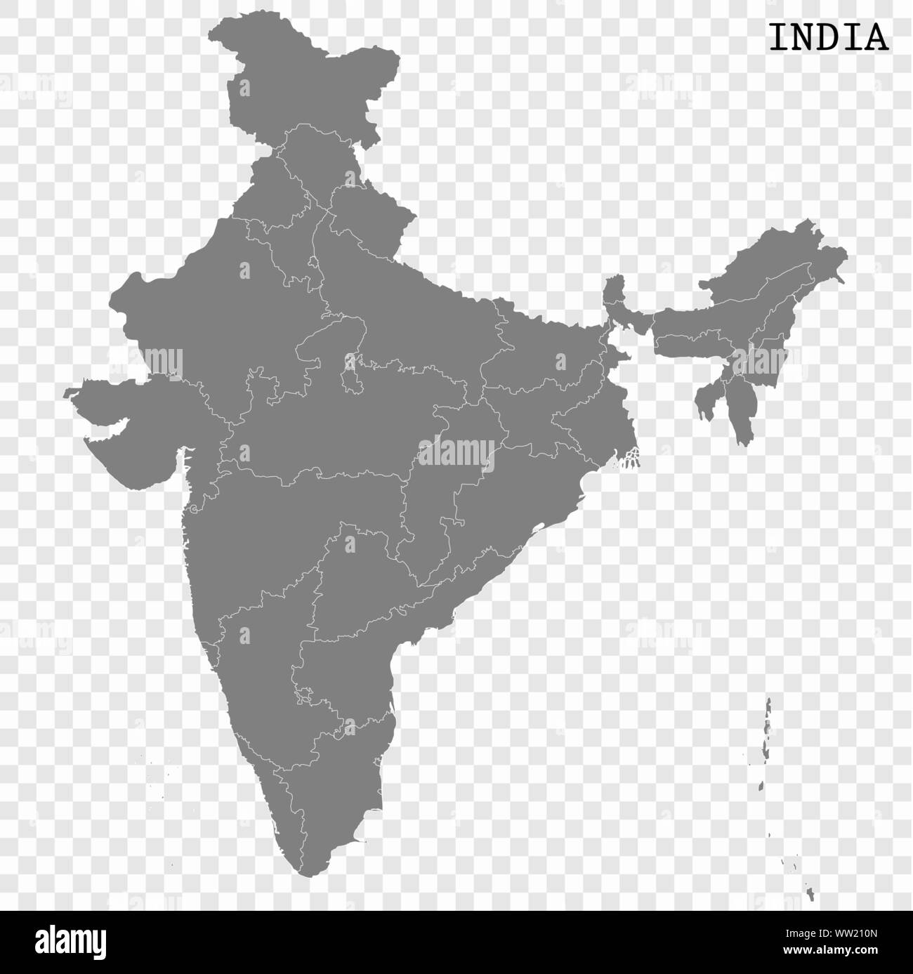 Hohe Qualität Karte von Indien mit den Grenzen der Regionen Stock Vektor