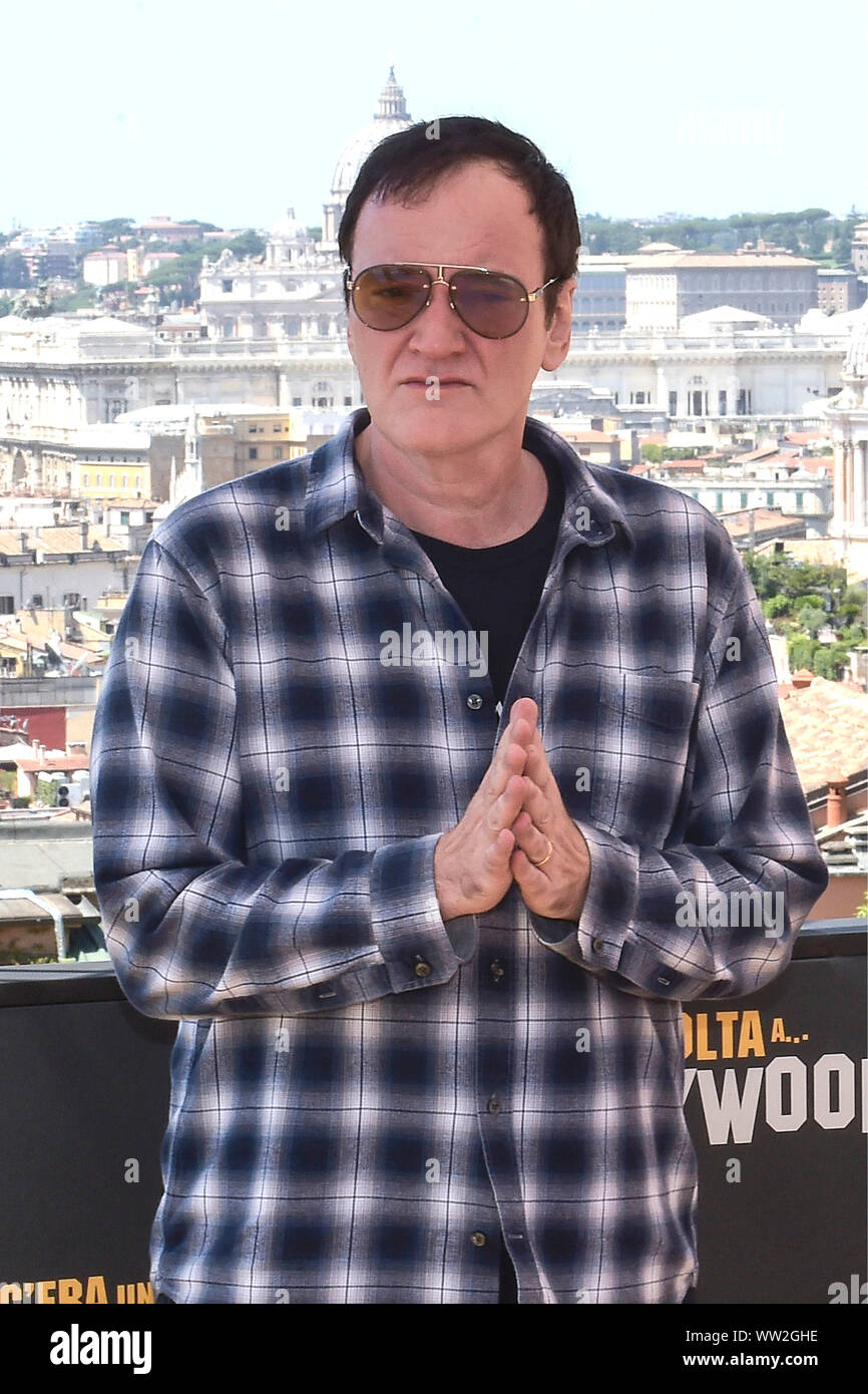 Italien, Rom, 3. August 2019: Quentin Tarantino besucht das fotoshooting der Film "Once upon a time in Hollywood" Foto © Fabio Mazzarella/Sintesi/ Stockfoto