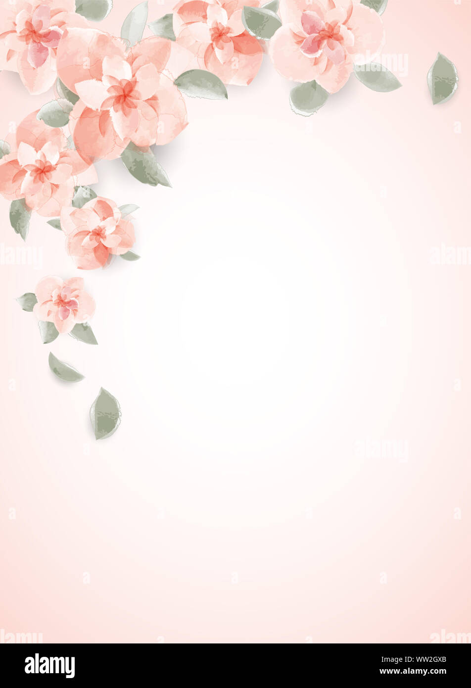 Aquarell floral background für Text. Papier Design. Hochzeit Karte Design. Frühling hochzeit einladung. Rosa Rose green leaf floral Llustration. ... Stockfoto