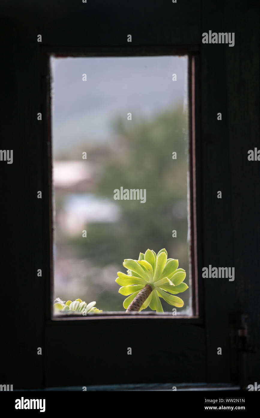 Blick aus dem Fenster eines Teehauses in Nepali backcountry Stockfoto
