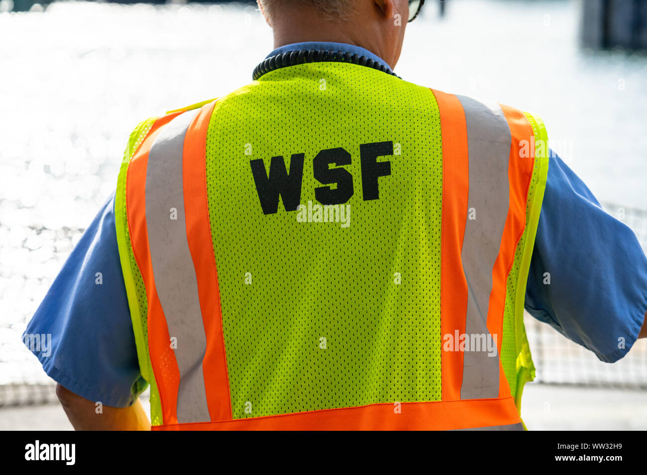 Washington State ferry Mitarbeiter. Ansatz Bainbridge Island Stockfoto