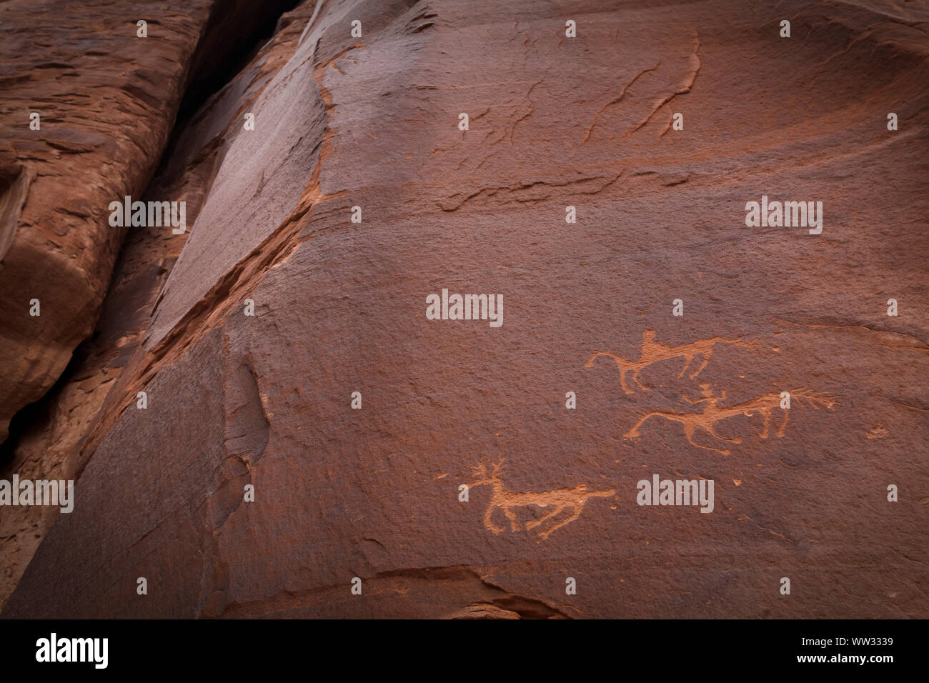 Prähistorische Felsmalereien in Canyon de Chelly, Arizona. Stockfoto