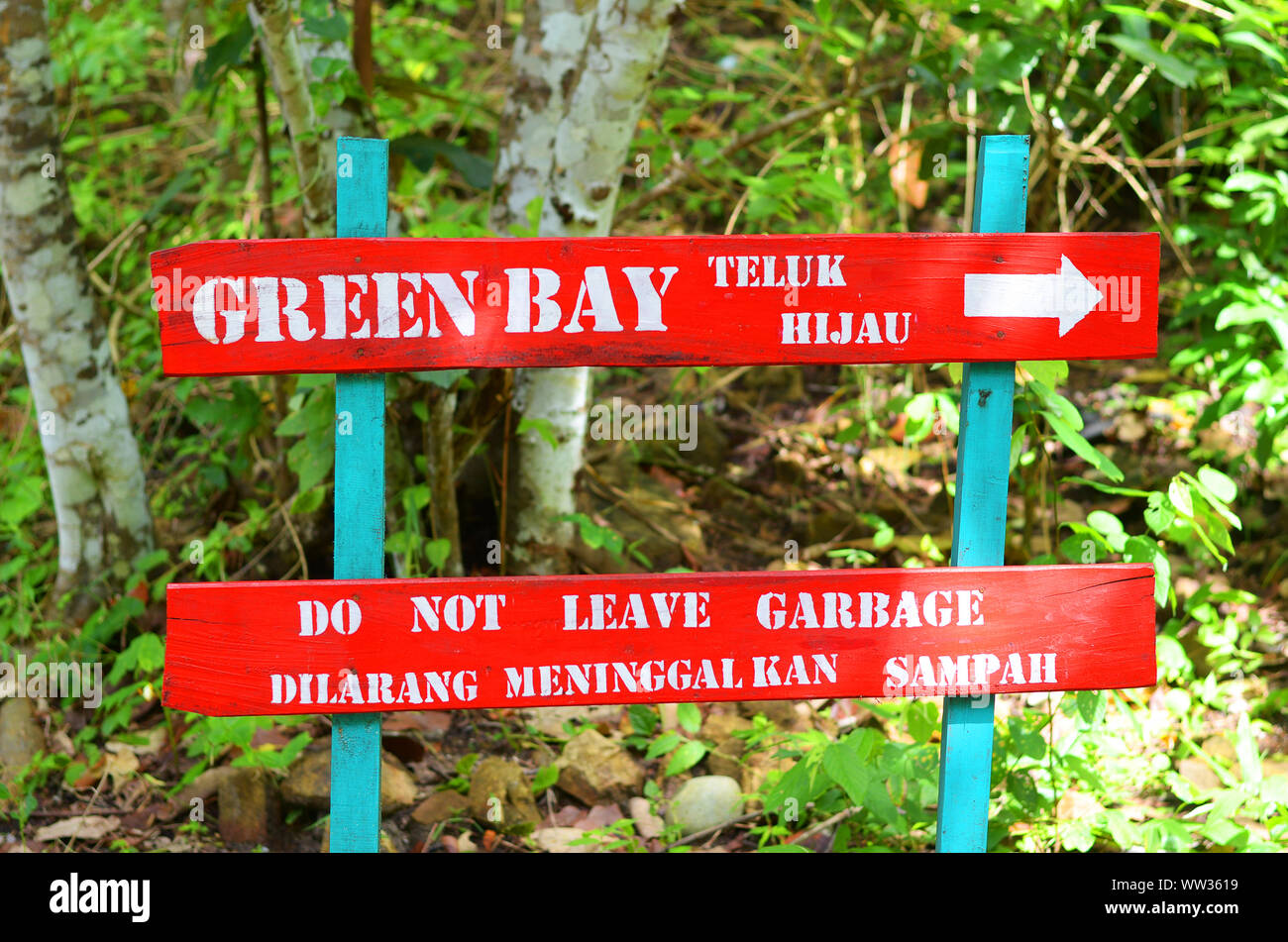 Green Bay Schild in Ostjava, Indonesien Stockfoto