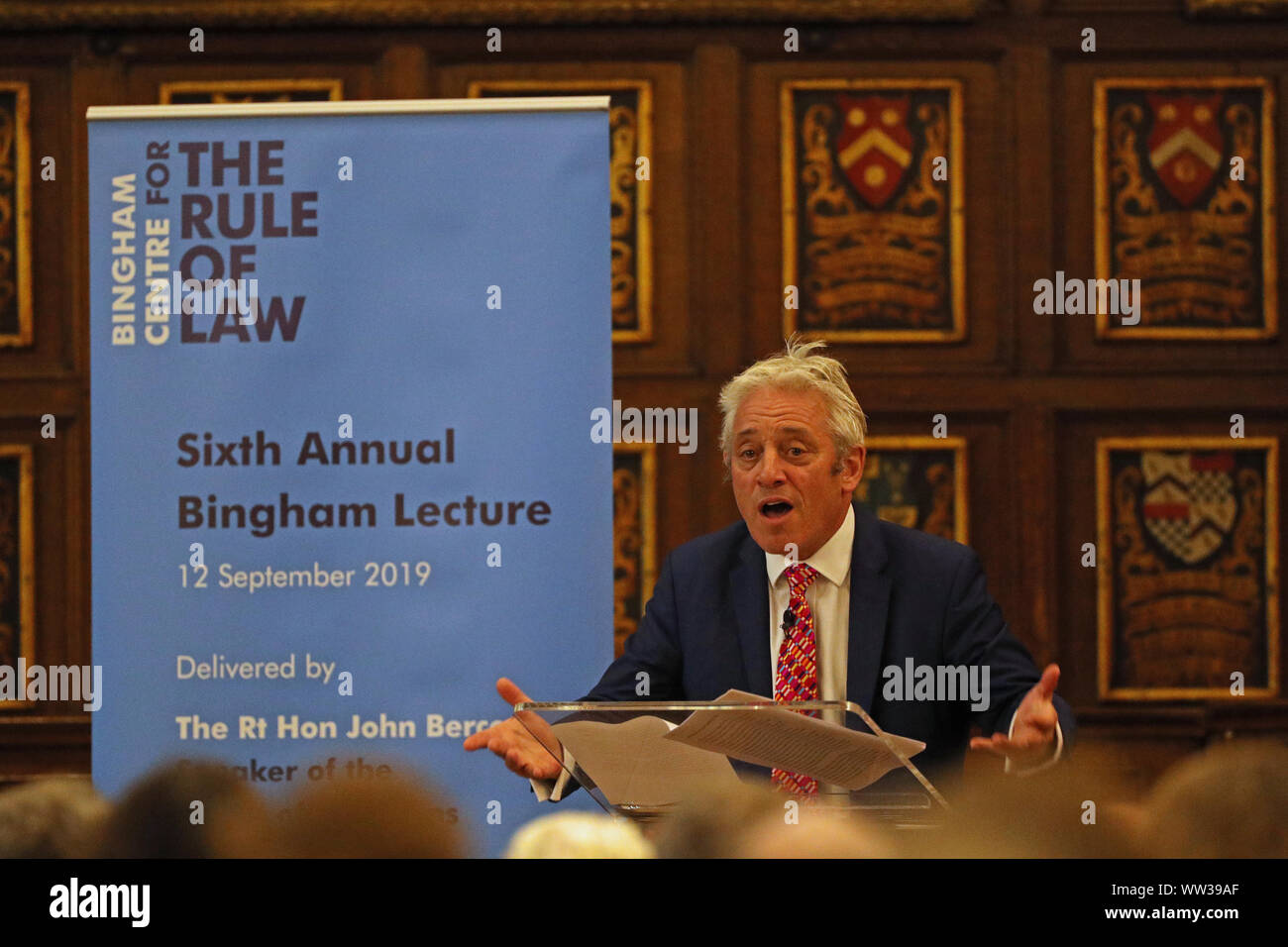 Sprecher des Unterhauses, John Bercow, Rede auf der 6. jährlichen Bingham Vortrag in Middle Temple in London. Stockfoto