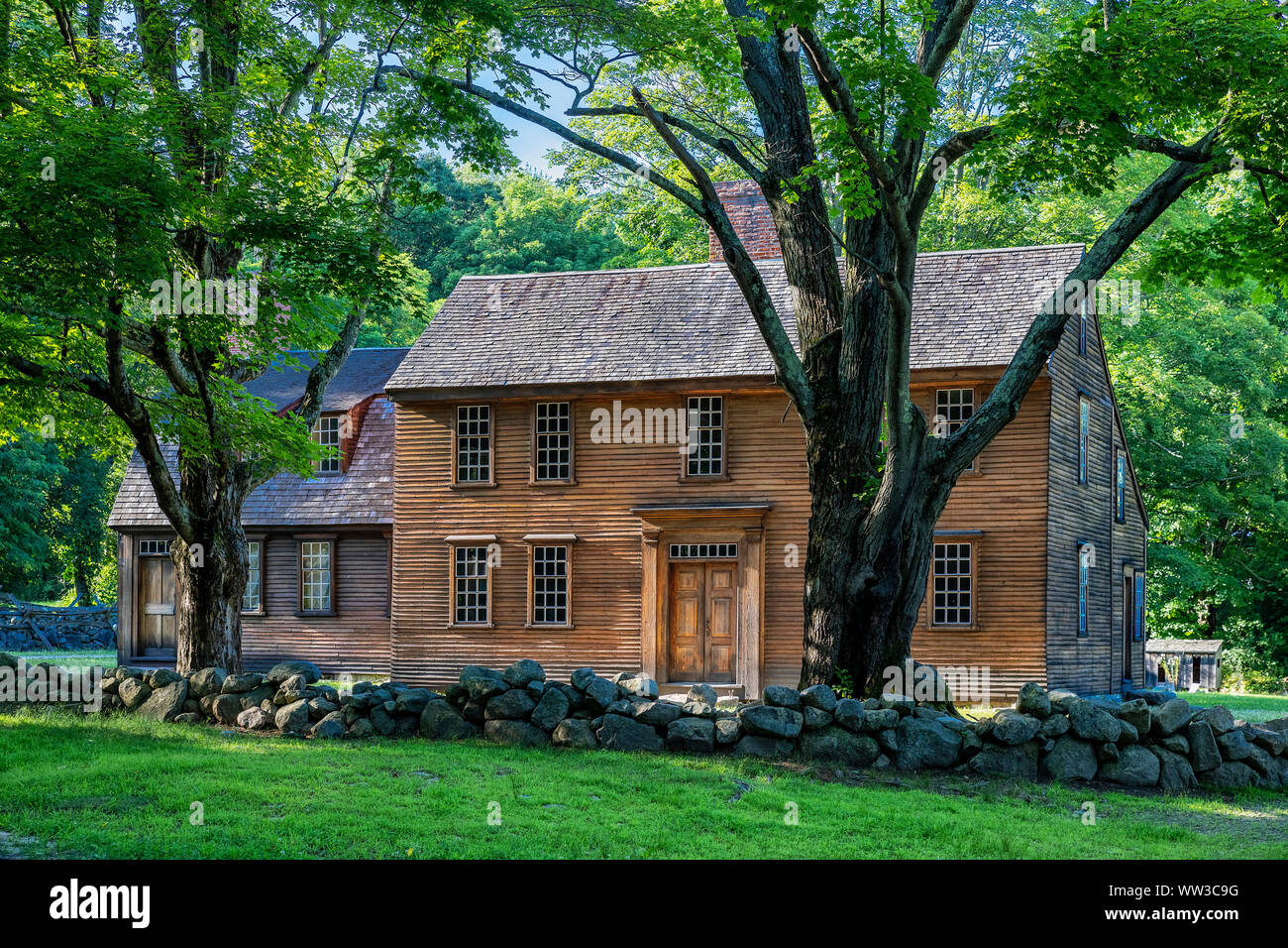 Historische Hartwell Taverne am Battle Road Trail, Minute Man National Historical Park, Massachusetts, USA. Stockfoto