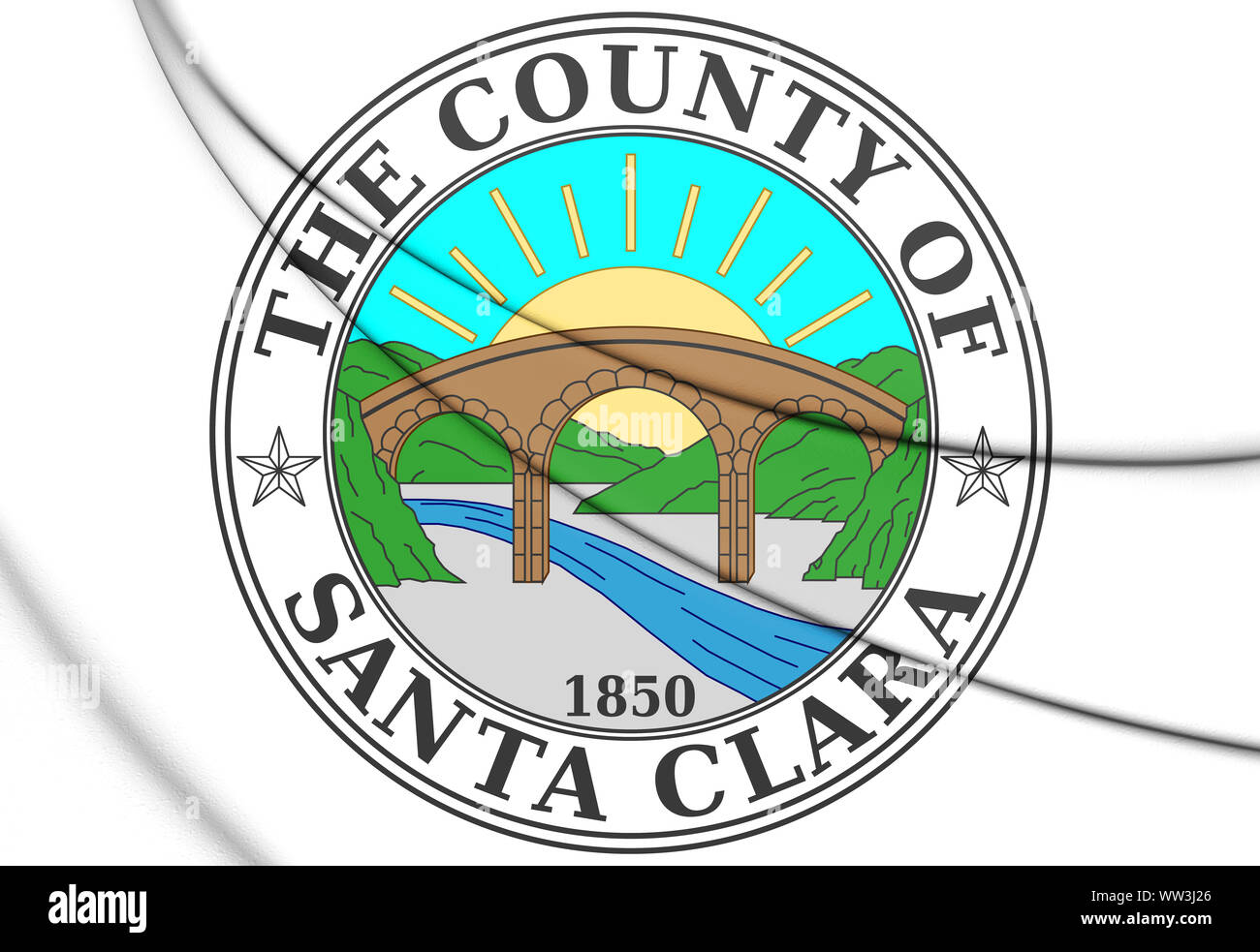 3D-Dichtung von Santa Clara County (Kalifornien), USA. 3D-Darstellung. Stockfoto