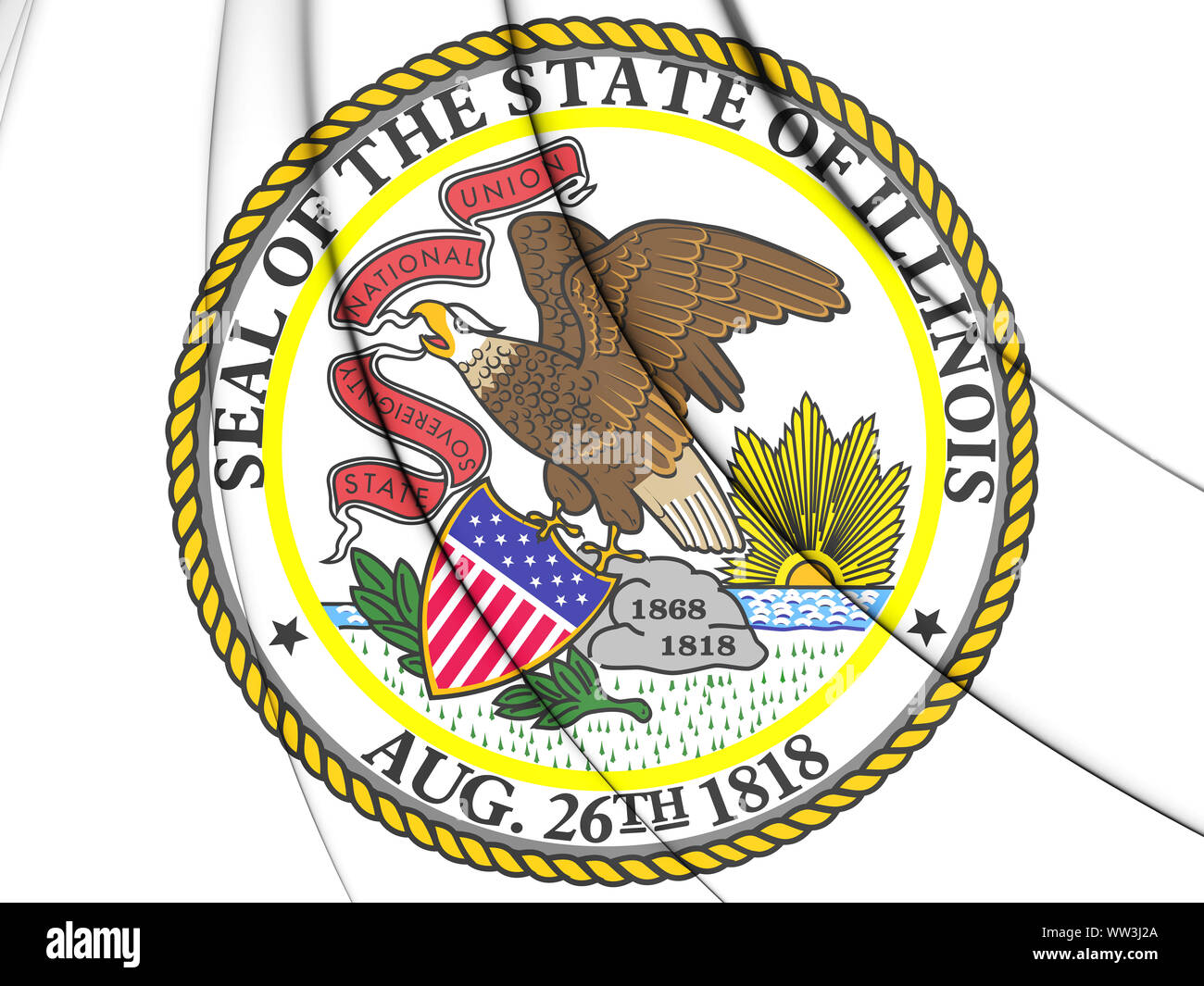 3D-Siegel des Staates Illinois, USA. 3D-Darstellung. Stockfoto
