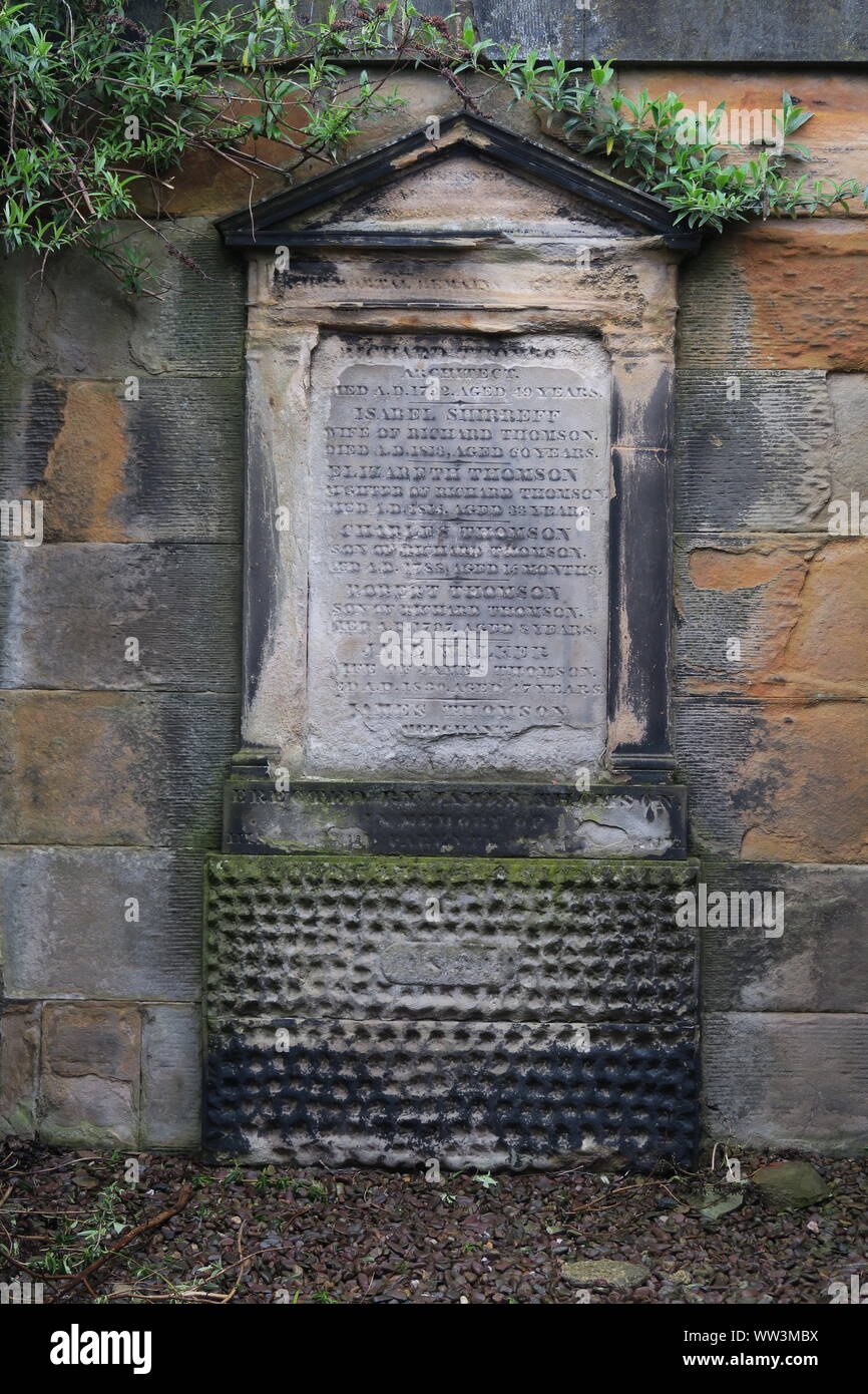 Shirreff und Thomson Familie Grabstein, Neue calton Grabstätte, Edinburgh Stockfoto