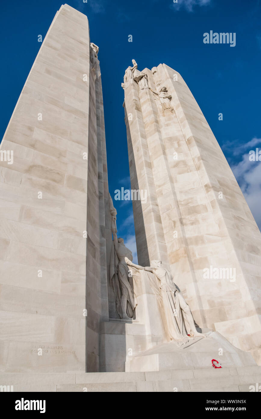 Die kanadische WWI Denkmal für Soldaten, die keine bekannt - Grab, die fehlende an der Somme Schlachtfeld besonders denjenigen, die sich von Vimy Ridge kämpfte bleiben Stockfoto