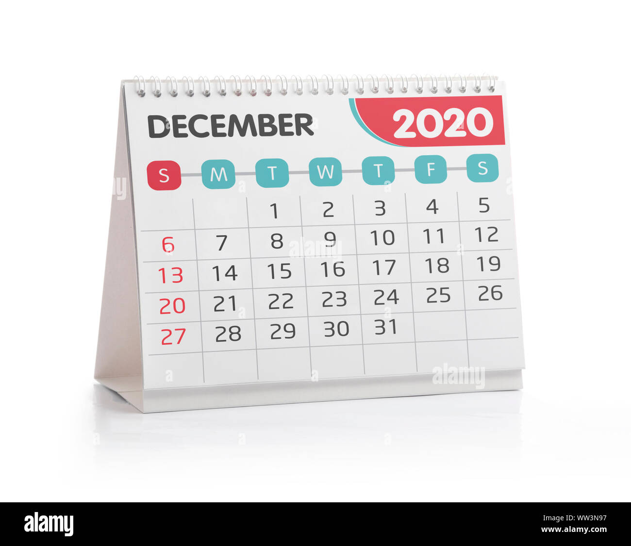 Dezember 2020 Office Kalender isoliert auf weißem Stockfoto