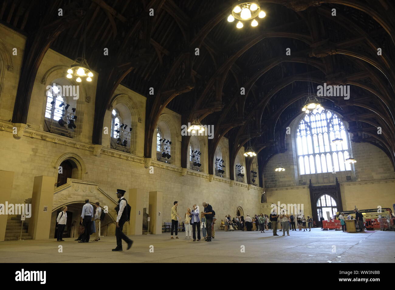 August 2019. Die Innenseite der Westminster Hall, der älteste existierende Teil des Palace of Westminster, London, UK Stockfoto