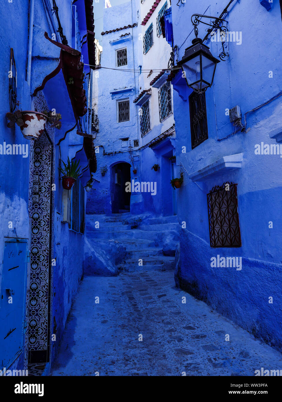 Marokko blaue Stadt Chefchaouen street view Stockfoto