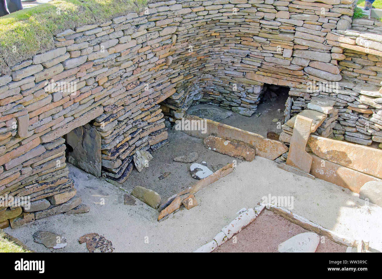 Skara Brae Neolitchic Abrechnung mehr als 5.000 Jahre alt ist der am besten erhaltene Steinzeit jungsteinzeitliche Dorf in Nordeuropa, Orkney, Schottland Stockfoto