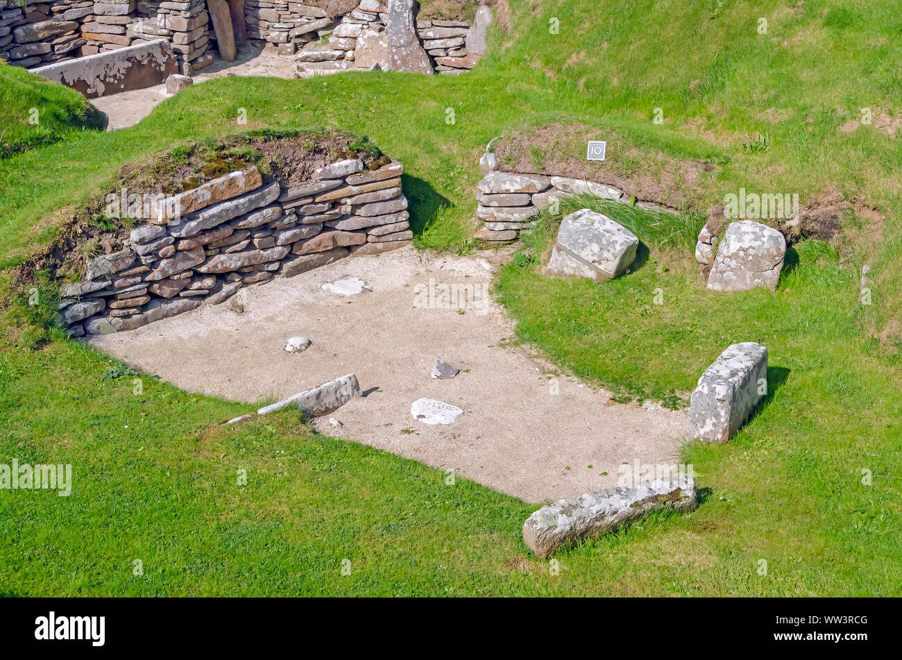 Skara Brae Neolitchic Abrechnung mehr als 5.000 Jahre alt ist der beste Steinzeit jungsteinzeitliche Siedlung im nördlichen Europa, Orkney, Schottland erhalten Stockfoto