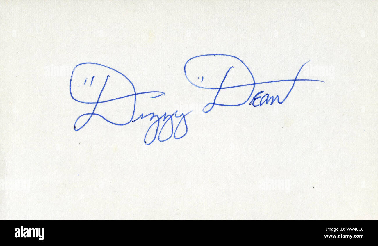 Autogramm von Hall of Fame baseball Player Dizzy Dean war ein Stern Krug in den 1930er und 1940er Jahren. Stockfoto