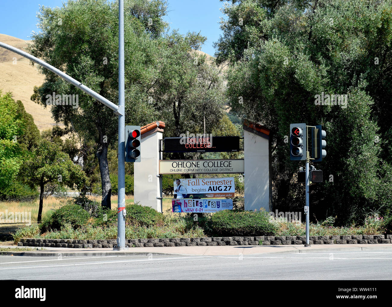 Ohlone Hochschule Eingangsschild in Fremont, Kalifornien Stockfoto