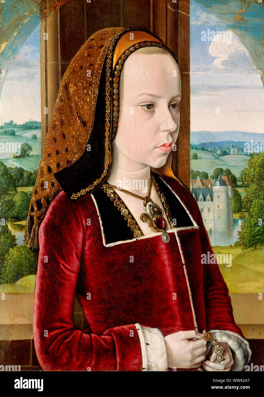 Portrait von Margarete von Österreich, Herzogin von Savoyen - Malerei von vermeintlichen Zukünftigen Königin von Frankreich, Margarete von Österreich - Jean Fouquet, ca. 1490 Stockfoto