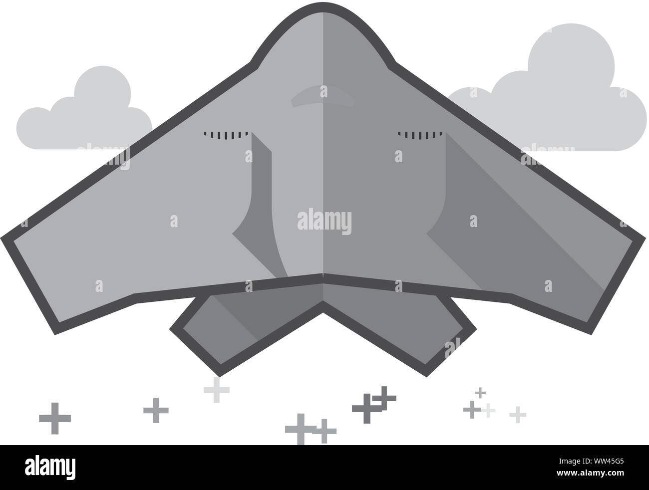 Stealth bomber Icon in flachen Umrissen Graustufen Stil. Vector Illustration. Stock Vektor