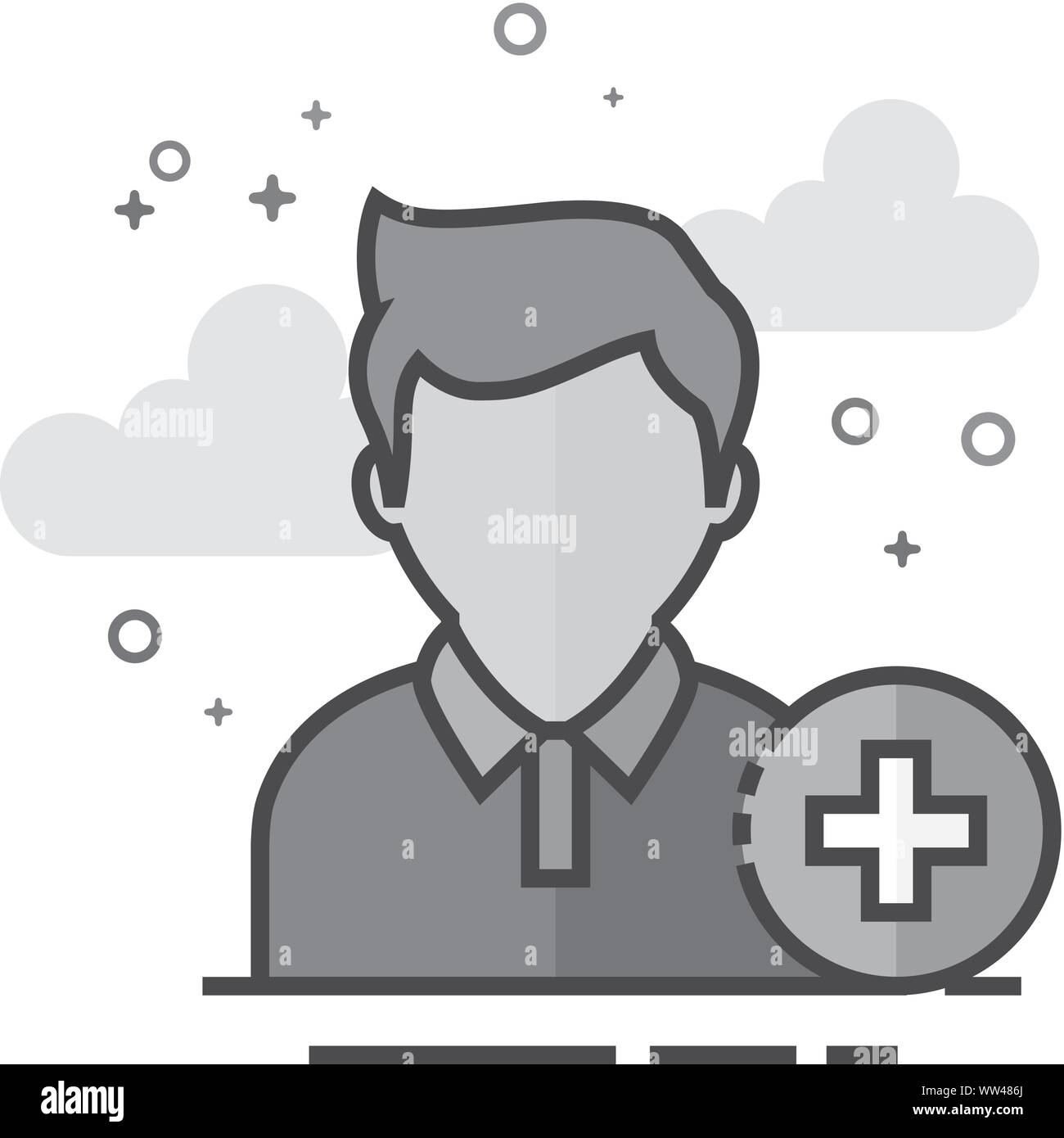 Freund hinzufügen Symbol in Graustufen Stil beschrieben. Vector Illustration. Stock Vektor