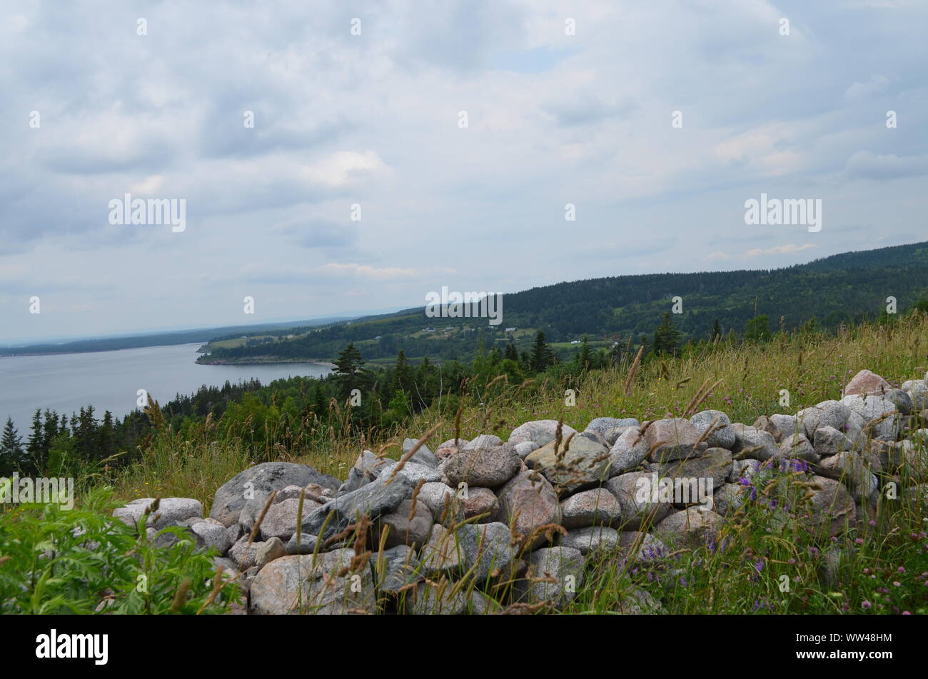 Sommer in Nova Scotia: Ufer des Bras d'Or Lake in der Nähe von Iona auf Cape Breton Island Stockfoto