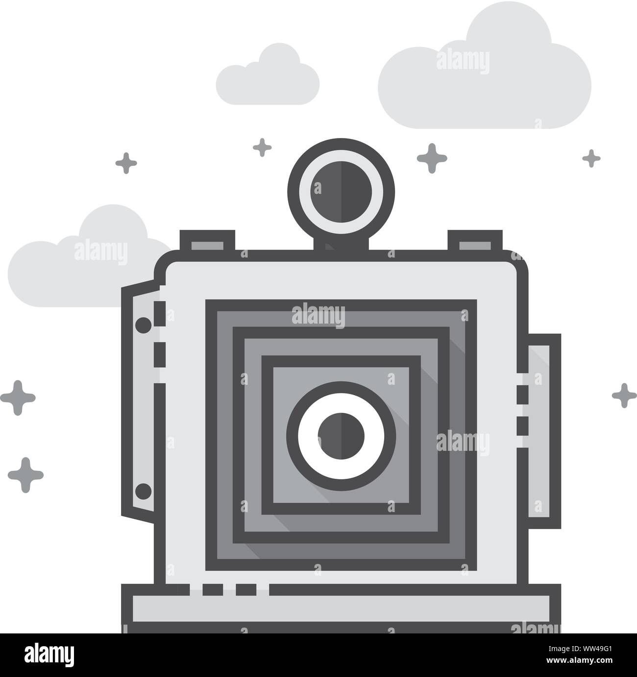 Großformat-Kamera Symbol in flachen Umrissen Graustufen Stil. Vector Illustration. Stock Vektor