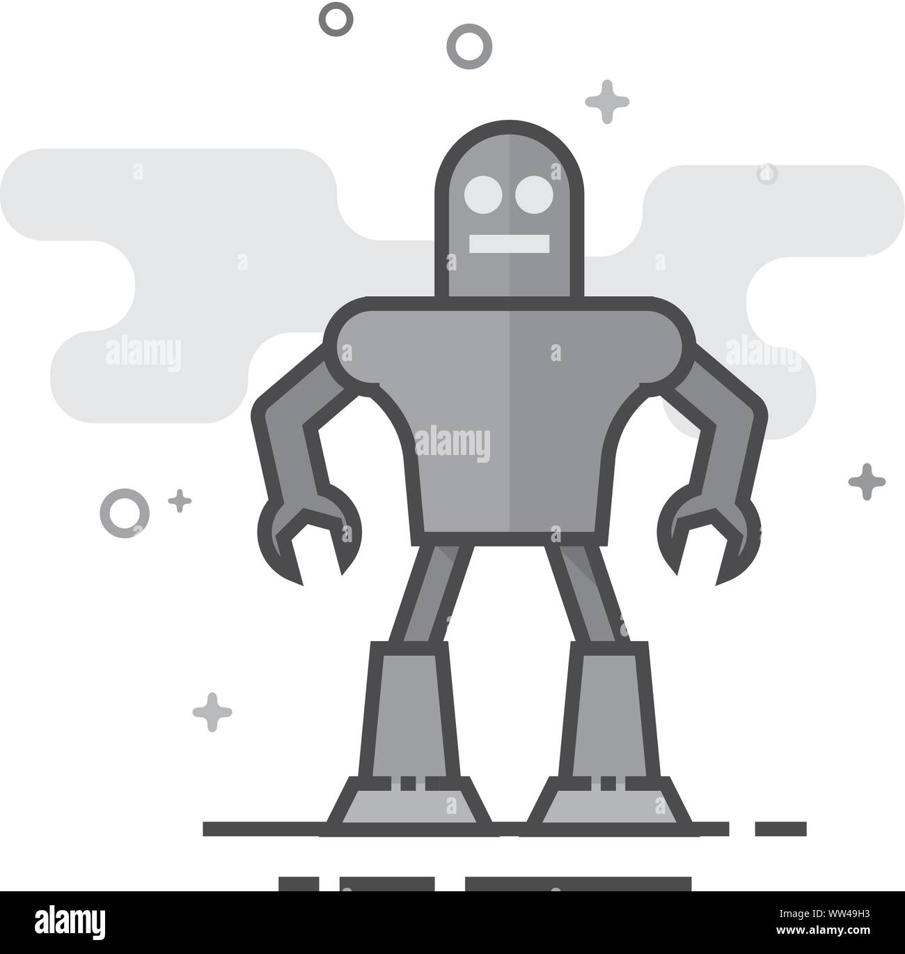 Spielzeug Roboter Symbol in flachen Umrissen Graustufen Stil. Vector Illustration. Stock Vektor