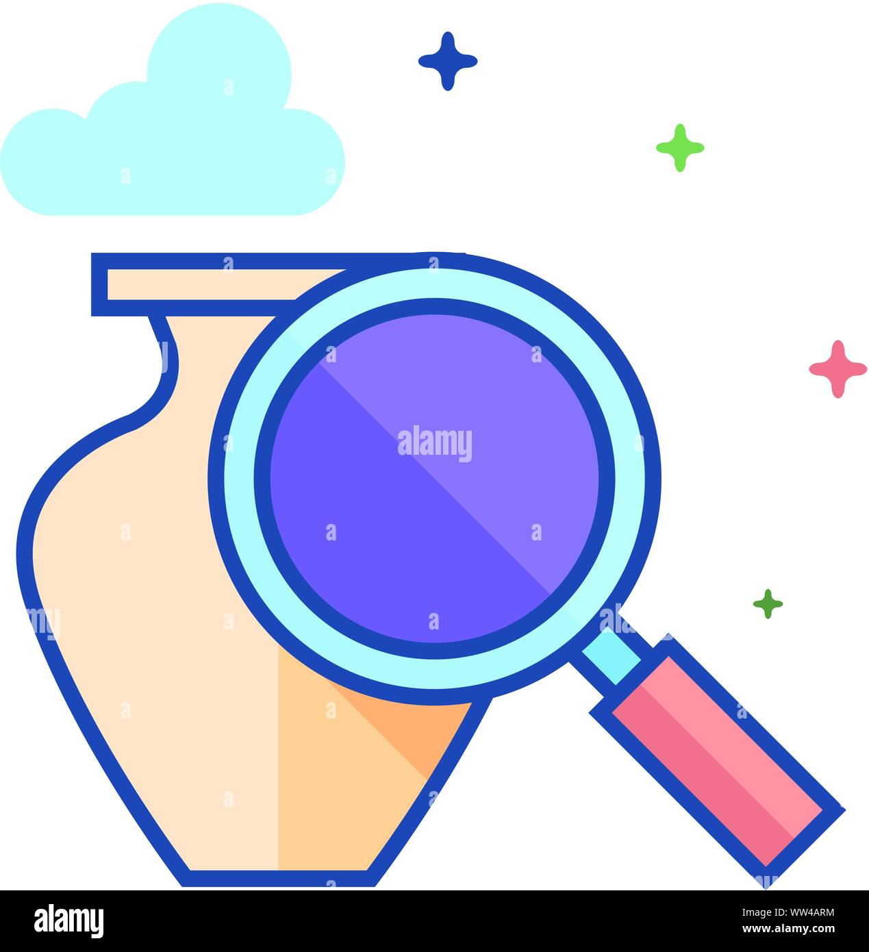 Vase und Lupensymbol in Umrissen flachen Farbe Stil. Vector Illustration. Stock Vektor