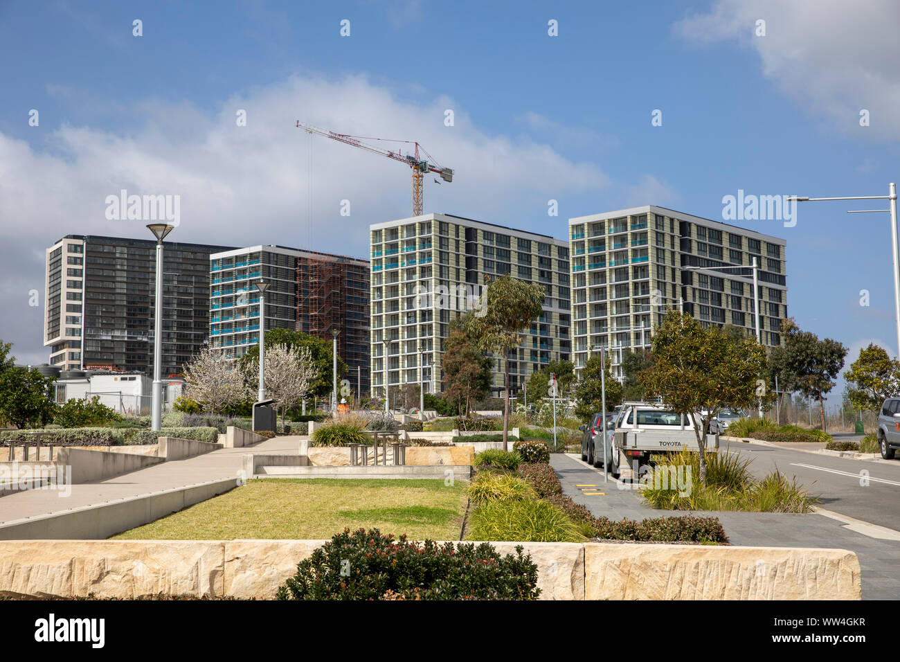 Macquarie Park in Ryde LGA Sydney, neue Hochhaus Wohneinheiten Wohnungen in diesem Vorort von Sydney, New South Wales, Australien Stockfoto