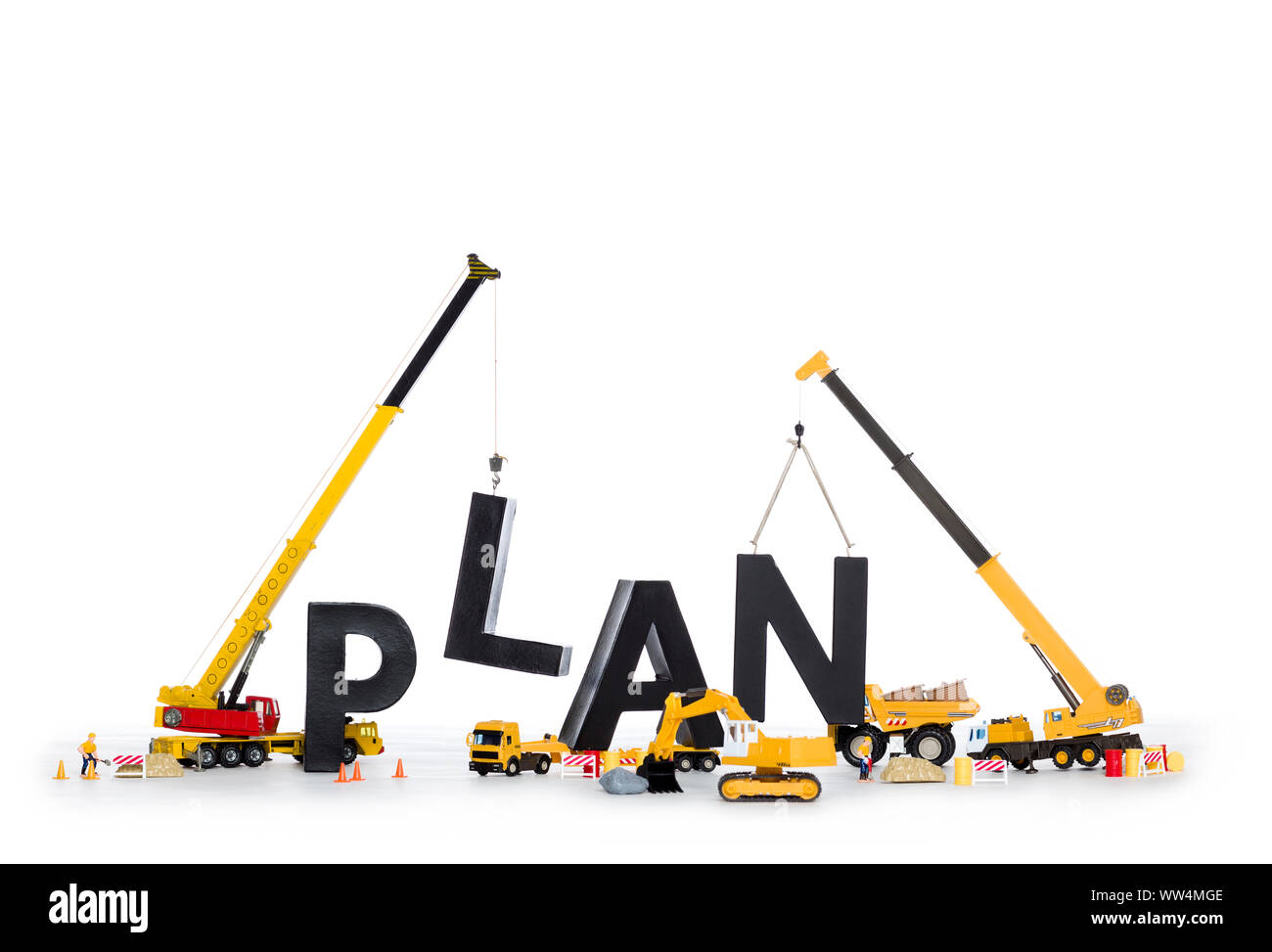 Bauen Sie einen Plan: Maschinen Gebäude planen - Wort. Stockfoto