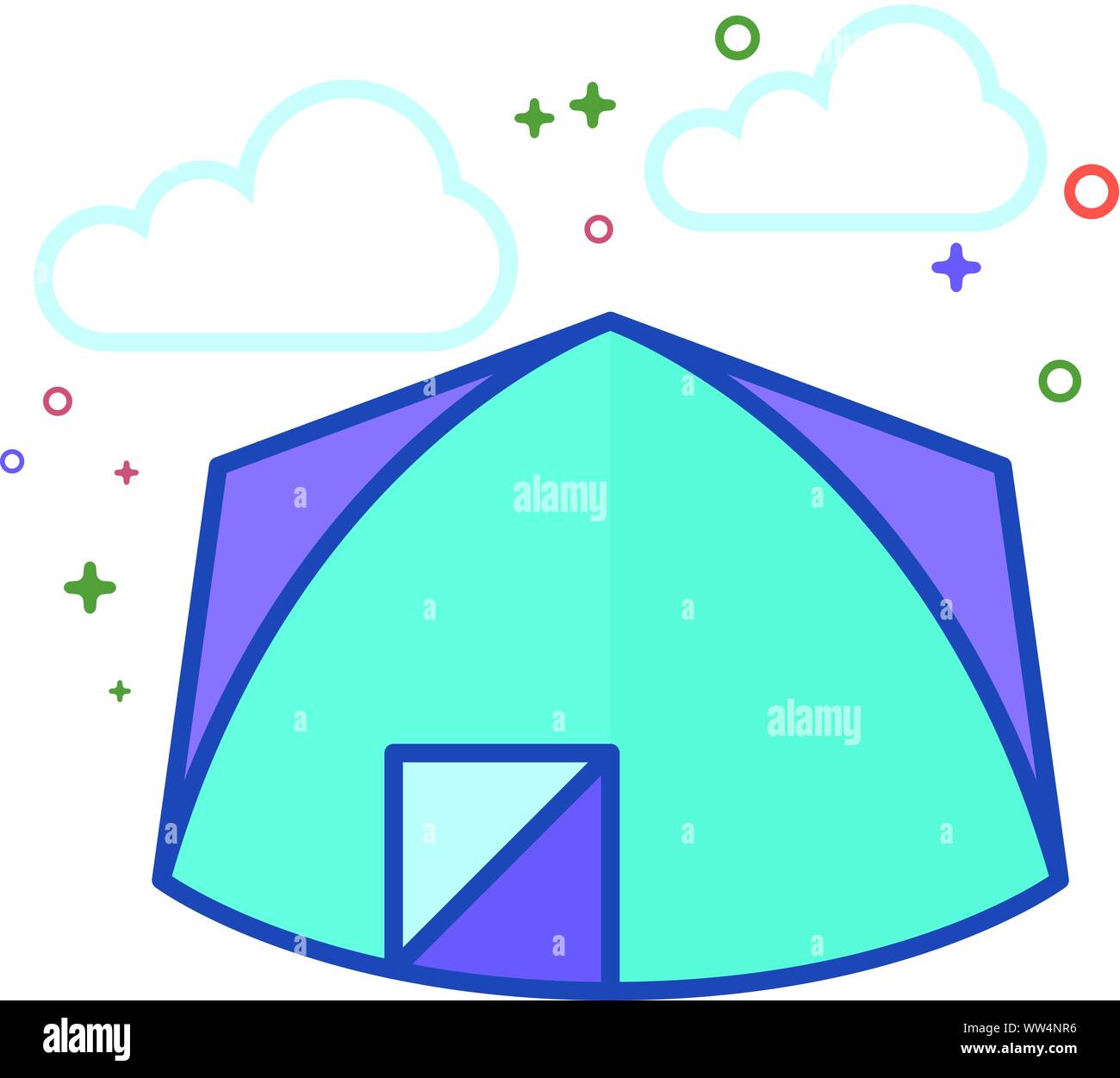 Camping zelt Symbol in Umrissen flachen Farbe Stil. Vector Illustration. Stock Vektor