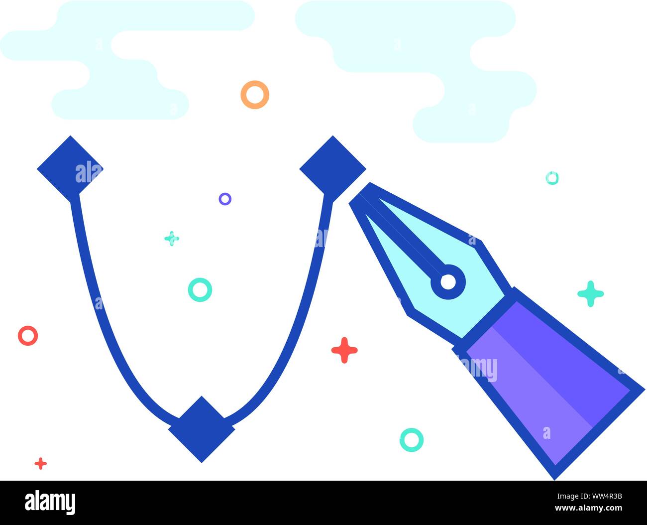 Bezier Symbol in Umrissen flachen Farbe Stil. Vector Illustration. Stock Vektor